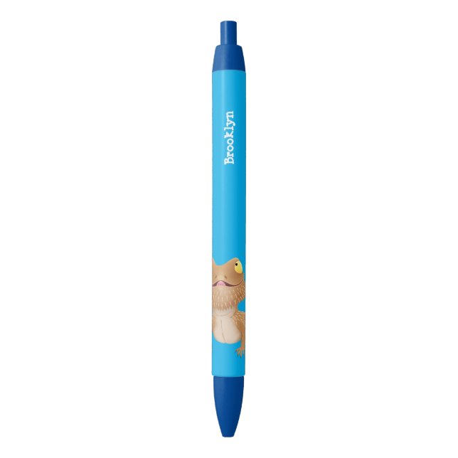 Cute happy bearded dragon lizard cartoon black ink pen (Front Vertical)