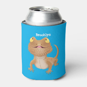 Cute happy bearded dragon lizard cartoon can cooler