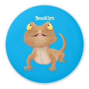 Cute happy bearded dragon lizard cartoon ceramic knob