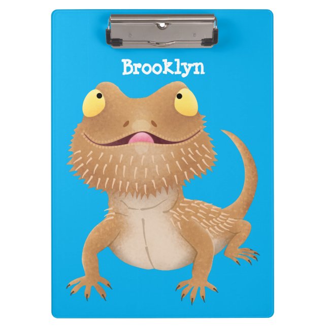 Cute happy bearded dragon lizard cartoon  clipboard (Front)