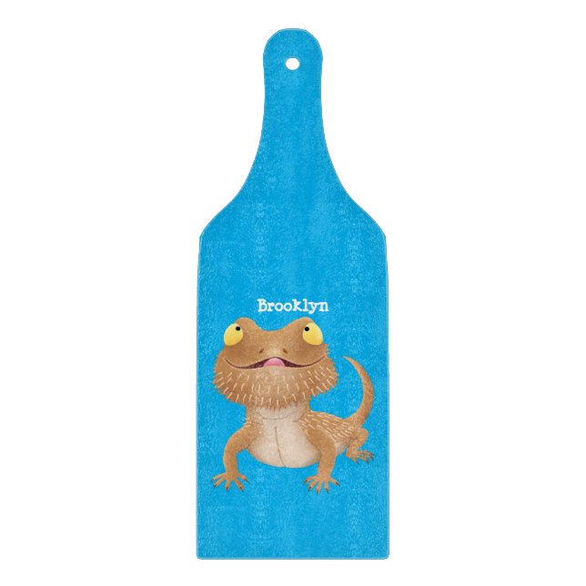 Cute happy bearded dragon lizard cartoon  cutting board (Front)
