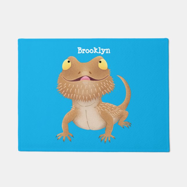 Cute happy bearded dragon lizard cartoon doormat (Front)