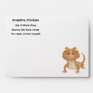 Cute happy bearded dragon lizard cartoon envelope