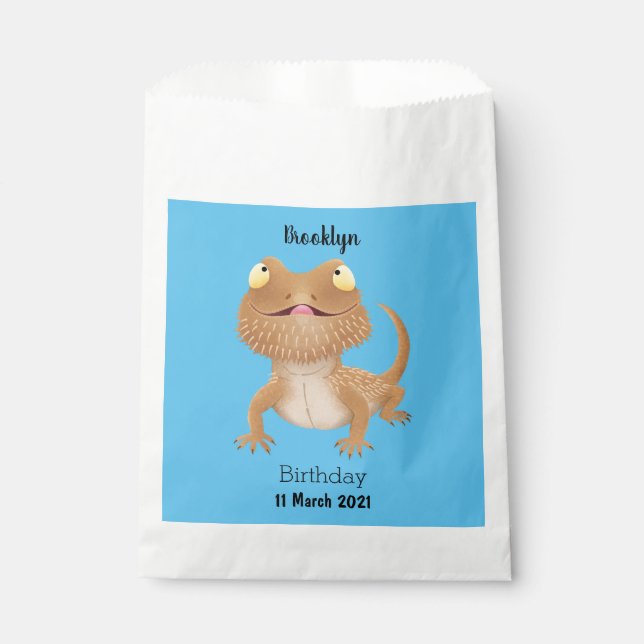 Cute happy bearded dragon lizard cartoon favour bag (Front)
