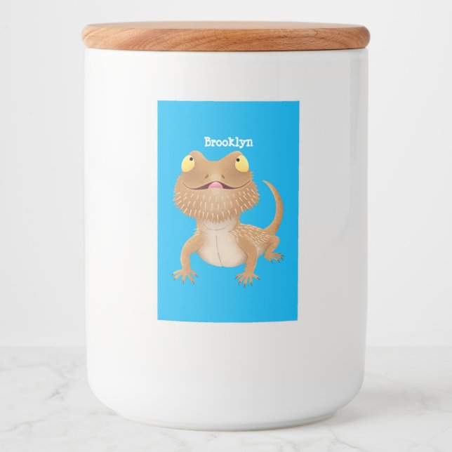 Cute happy bearded dragon lizard cartoon food label (Front)