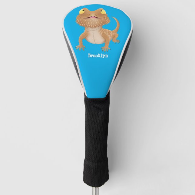 Cute happy bearded dragon lizard cartoon golf head cover (Front)