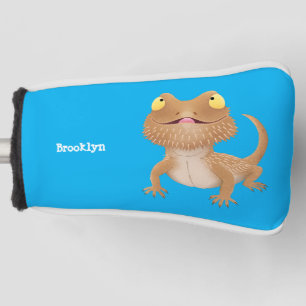 Cute happy bearded dragon lizard cartoon golf head cover