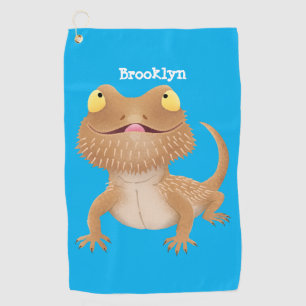 Cute happy bearded dragon lizard cartoon golf towel
