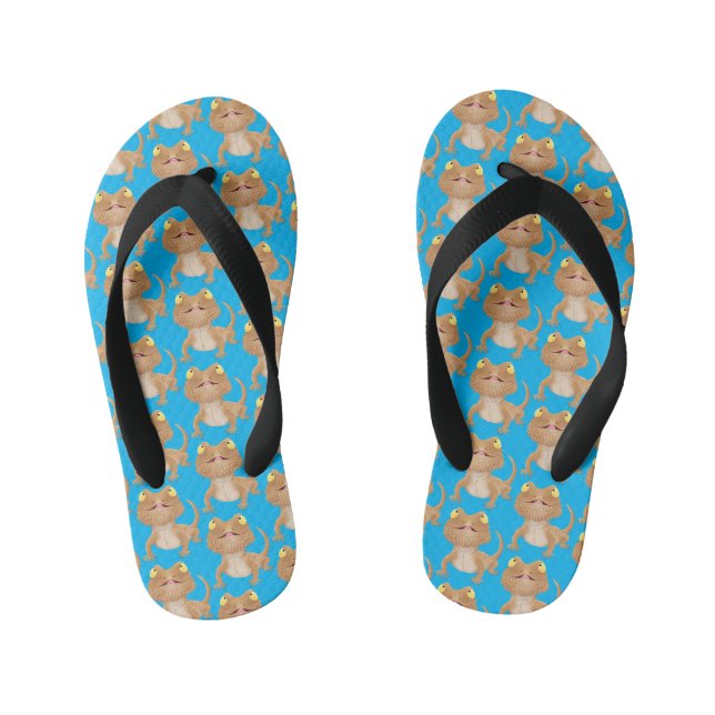 Cute happy bearded dragon lizard cartoon kid's flip flops (Footbed)
