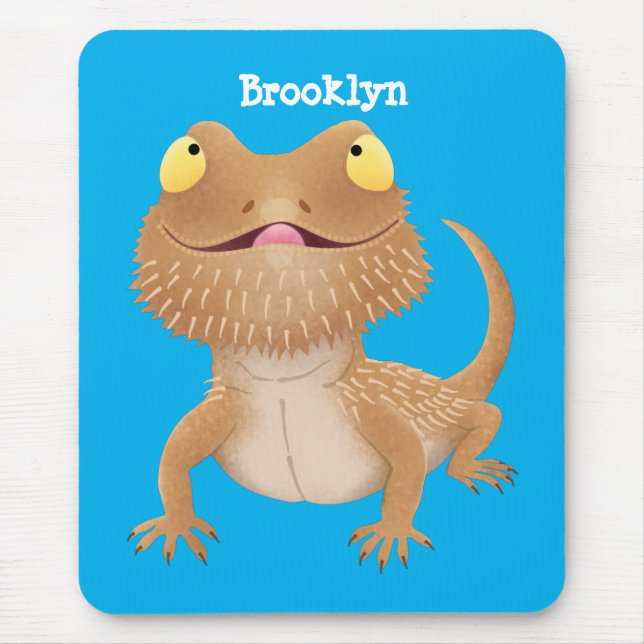 Cute happy bearded dragon lizard cartoon mouse pad (Front)