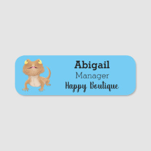 Cute happy bearded dragon lizard cartoon name tag