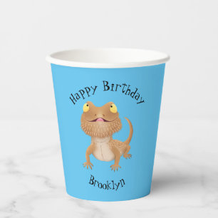 Cute happy bearded dragon lizard cartoon paper cups