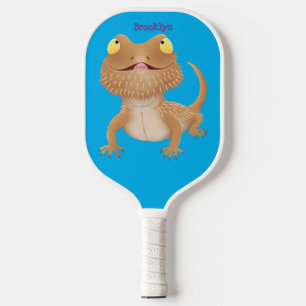Cute happy bearded dragon lizard cartoon  pickleball paddle