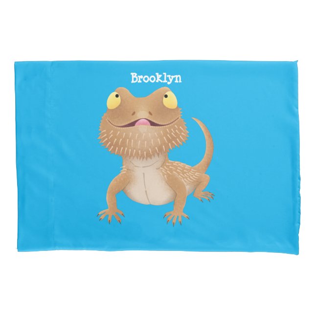 Cute happy bearded dragon lizard cartoon pillowcase (Front)