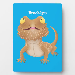 Cute happy bearded dragon lizard cartoon plaque