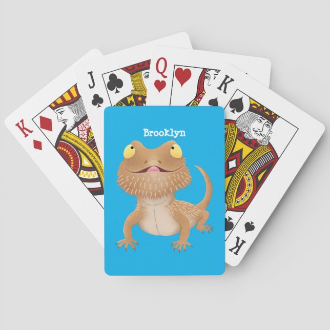Cute happy bearded dragon lizard cartoon  playing cards (Back)