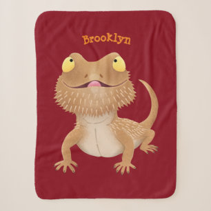 Cute happy bearded dragon lizard cartoon sherpa blanket