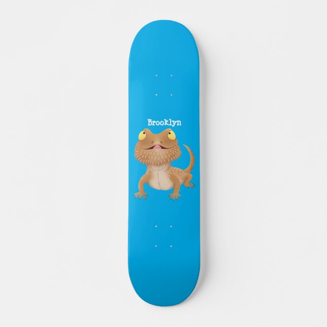 Cute happy bearded dragon lizard cartoon skateboard (Front)