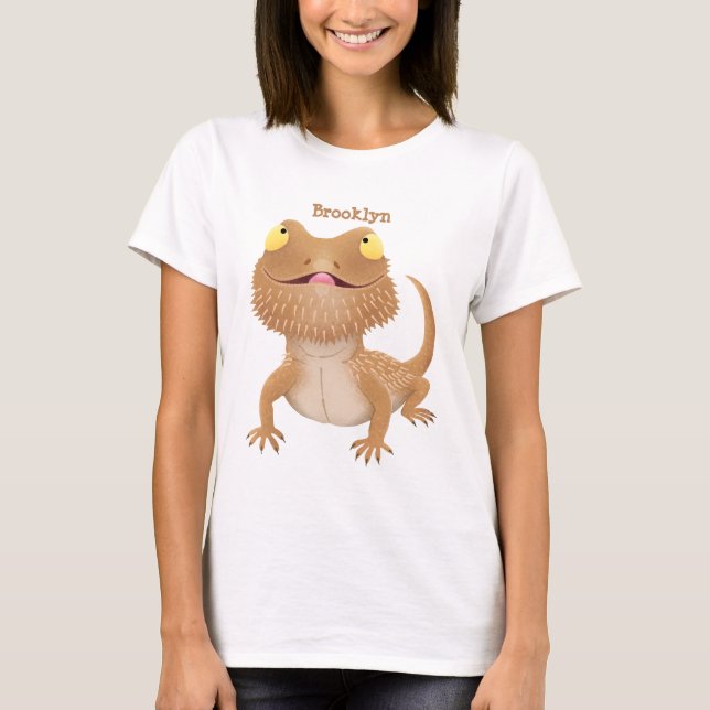 Cute happy bearded dragon lizard cartoon T-Shirt (Front)