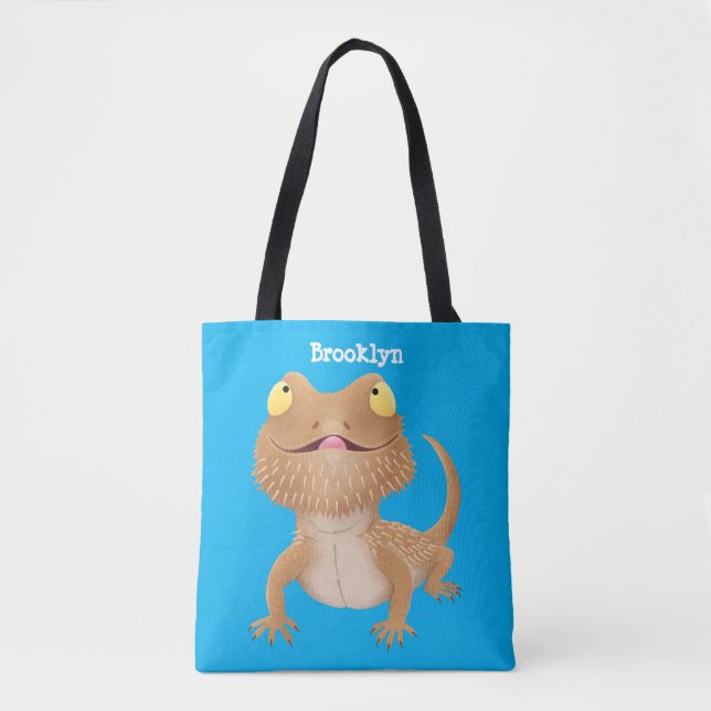 Cute happy bearded dragon lizard cartoon  tote bag (Front)