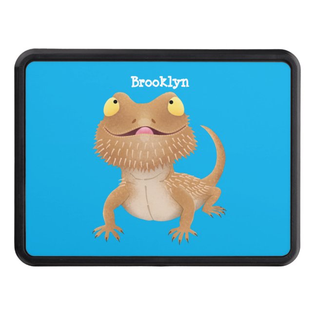 Cute happy bearded dragon lizard cartoon trailer hitch cover (Front)