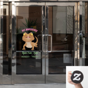 Cute happy bearded dragon lizard cartoon window cling
