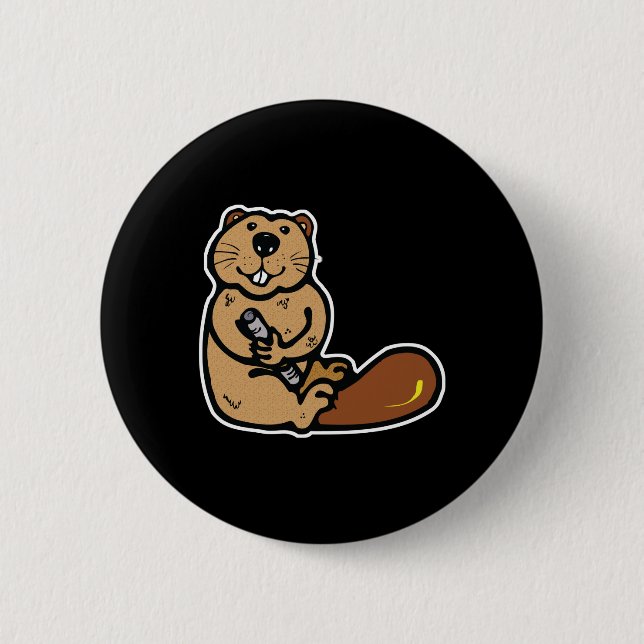 cute happy beaver 2 inch round button (Front)