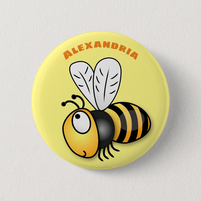 Cute happy bee cartoon illustration 2 inch round button (Front)