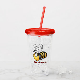Cute happy bee cartoon illustration acrylic tumbler