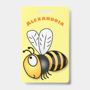 Cute happy bee cartoon illustration badge