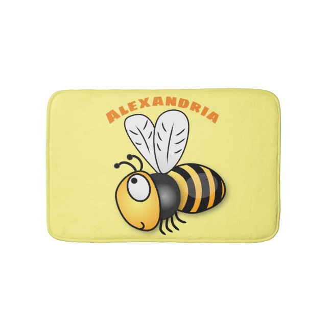 Cute happy bee cartoon illustration bath mat (Front)