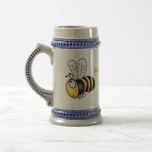 Cute happy bee cartoon illustration beer stein