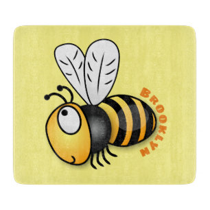 Cute happy bee cartoon illustration cutting board