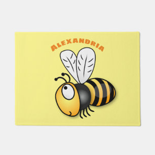 Cute happy bee cartoon illustration doormat