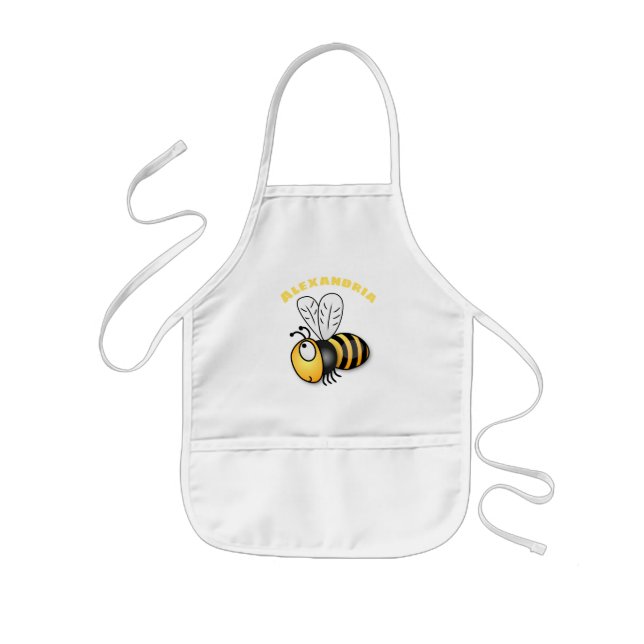 Cute happy bee cartoon illustration kids apron (Front)