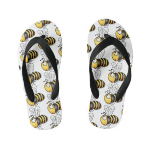Cute happy bee cartoon illustration kid's flip flops
