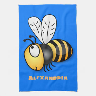 Cute happy bee cartoon illustration kitchen towel