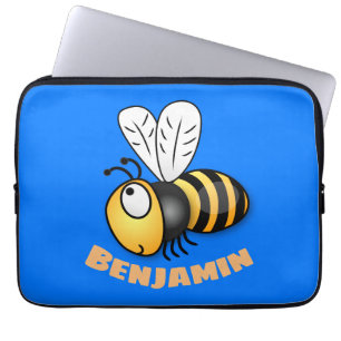 Cute happy bee cartoon illustration laptop sleeve