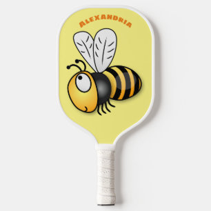 Cute happy bee cartoon illustration  pickleball paddle