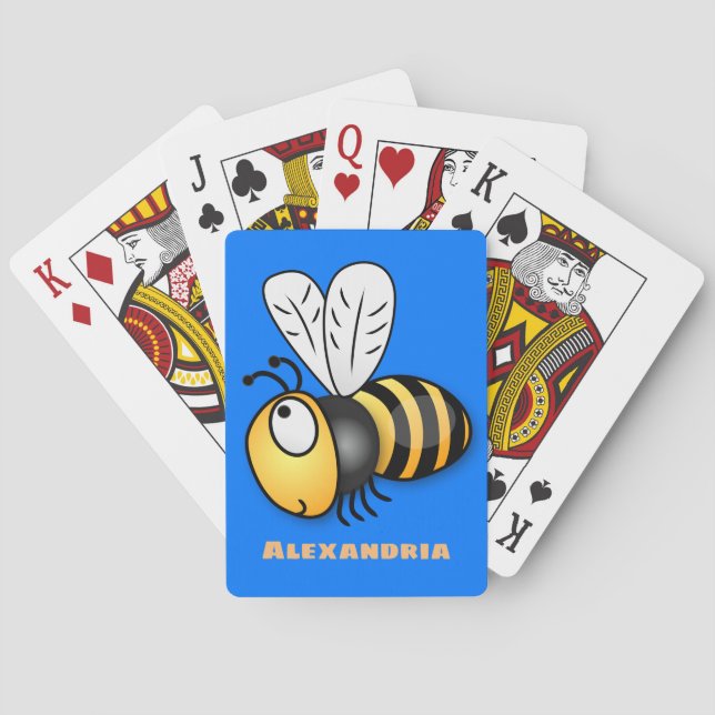 Cute happy bee cartoon illustration playing cards (Back)