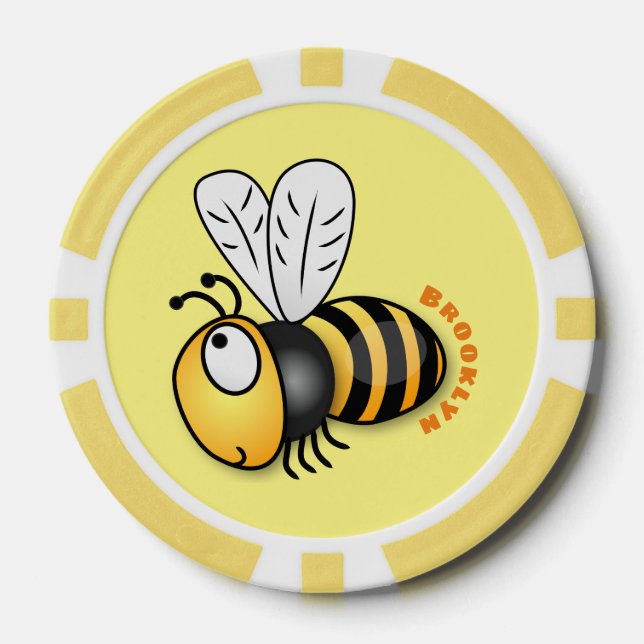 Cute happy bee cartoon illustration poker chips (Front)