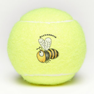 Cute happy bee cartoon illustration tennis balls