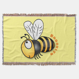 Cute happy bee cartoon illustration throw blanket