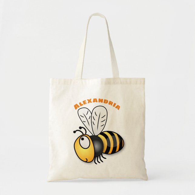 Cute happy bee cartoon illustration tote bag (Front)