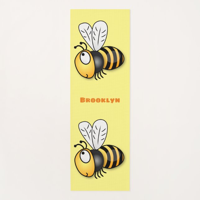 Cute happy bee cartoon illustration yoga mat (Front)