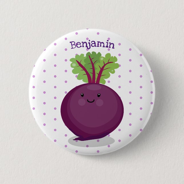 Cute happy beet root kitchen cartoon illustration 2 inch round button (Front)