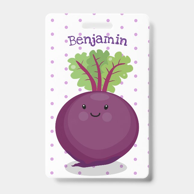 Cute happy beet root kitchen cartoon illustration badge (Front)