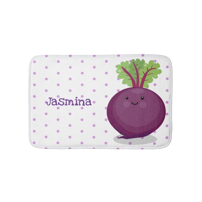 Cute happy beet root kitchen cartoon illustration bath mat (Front)