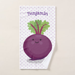Cute happy beet root kitchen cartoon illustration bath towel set