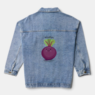 Cute happy beet root kitchen cartoon illustration denim jacket